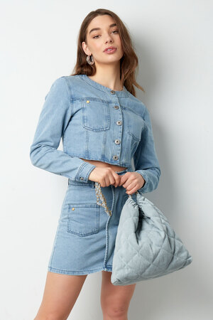 Denim bag with stitched motif and chain - light blue h5 Picture5